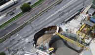 Imagen aérea del socavón que se formó a un costado de las obras del metro en Sao Paulo, Brasil.