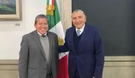 El gobernador de Zacatecas, David Monreal (izquierda) se reunió con el titular de la Segob, Adán Augusto López (derecha), este viernes.