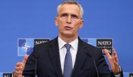 El secretario general de la OTAN, Jens Stoltenberg , habló en una conferencia de prensa luego de una cumbre virtual de líderes de la organización.