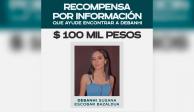 Cartel del Gobierno de Nuevo León y la Comisión Local de Búsqueda de Personas en el que se ofrece una recompensa de 100 mil pesos para quien ayude a encontrar a Debanhi Escobar