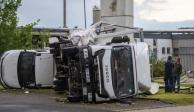 Dos camiones volcados después de la tormenta en Paderborn, Alemania este viernes.