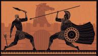Ilustración en cerámica sobre la Guerra de Troya.