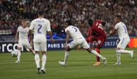 Momento exacto del disparo de Sadio Mané al minuto 20 del duelo entre Liverpool y Real Madrid.