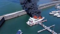 Incendio en un superyate, en el puerto de Torquay, en Inglaterra.