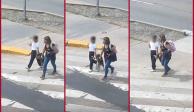 Madre e hija ayudaron a un perrito a cruzar la calle de manera peculiar