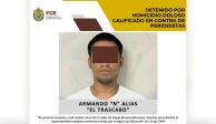 Detienen a El Trascabo, presunto homicida de dos periodistas en Veracruz.