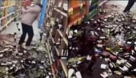 Mujer destroza botellas de vino de un supermercado luego de ser despedida. Foto: Especial