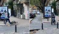 Ladrón arranca poste del piso para robar una bicicleta (VIDEO)