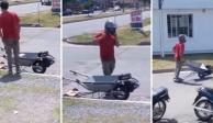 Hombre convirtió su carretilla de mano en vehículo motorizado.