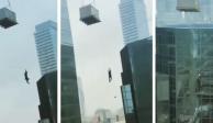 Trabajador quedó colgado de una grúa desde un edificio en Toronto, Canadá.