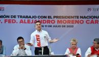 Alejandro Moreno, en reunión con simpatizantes del PRI en Puebla, ayer.