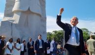 El mandatario realizó un breve mitin en el memorial dedicado a Martin Luther King, ayer.