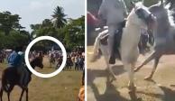 Hombre muere al caer por impacto entre caballos durante festejo en Tabasco (VIDEO)