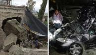 Desgaje de cerro daña vivienda y aplasta un auto en Valle de Chalco, Edomex