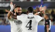 Benzema y Alaba celebran una de las dos anotaciones de la Supercopa de Europa el miércoles pasado.