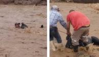 Así rescataron a un hombre que era arrastrado por un río en Sonora