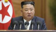 Líder norcoreano Kim Jong Un pronunciando un discurso durante un parlamento en Pyongyang, Corea del Norte.