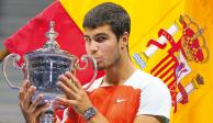 El tenista español besa el trofeo  del US Open que ganó ayer, en Nueva York, Estados Unidos.