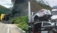 Se registra choque múltiple en autopista Siglo XXI tras incendio de puente de Infiernillo