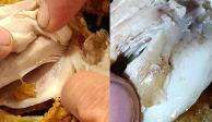 Larvas aparecieron en piezas de pollo; personal de KFC acusó a comensal de haberlas colocado ella misma.
