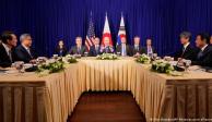El presidente de Estados Unidos, Joe Biden; el primer ministro japonés, Fumio Kishida; y el presidente surcoreano, Yoon Suk-yeol; se alían contra el gobierno Norcoreano de&nbsp;Pyongyang