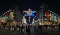 Autoridades de la Ciudad de México ncienden alumbrado decorativo por fiestas decembrinas en el Zócalo de la capital