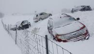 Vehículos quedaron varados por la nieve en una carretera en Michigan, ayer.