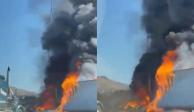 Incendian tráiler cerca del aeropuerto internacional de Ciudad Obregón, Sonora.