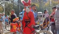 Durante el Paseo Dominical "Muévete en Bici", cientos de capitalinos acudieron disfrazados de conejo o dragones por el año nuevo chino