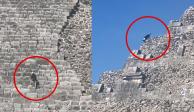 Perritos exploradores suben a la cima de la pirámide de Chichén Itzá