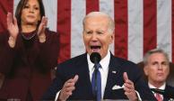 El  mandatario Joe Biden, en su discurso sobre el Estado de la Unión, en una sesión conjunta del Congreso en el Capitolio de Washington, D. C., ayer.