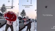 En el Día del Amor y la Amistad, un hombre regala un IPhone a su novia, pero lo amarra a varios globos con helio y el costoso celular se va volando