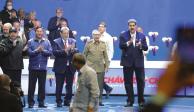 De izq. a der. en primera fila: Daniel Ortega (Nicaragua), Luis Arce (Bolivia), Ralph Gonsalves (San Vicente y las Granadinas), Raúl Castro y Nicolás Maduro, ayer, en Caracas.