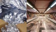 En la Línea 3 del Metro CDMX, dos hombres fueron detenidos por llevar seis subametralladoras, envueltas en aluminio y escondidas en una caja de cartón