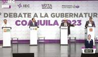 Los candidatos al gobierno de Coahuila expusieron algunas de sus propuestas durante el primer debate, ayer.