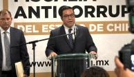 El titular de la Fiscalía Anticorrupción de Chihuahua, Abelardo Valenzuela, durante la conferencia de prensa, ayer.