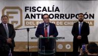 El fiscal anticorrupción de Chihuahua, Abelardo Valenzuela, durante la conferencia de prensa en la que dio detalles de la detención del extitular de Salud, ayer.