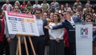 Alejandro Moreno (en el estrado) y Carolina Viggiano, ayer, en San Lázaro.