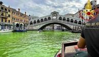 Aparecen aguas de Venecia pintadas de verde… pero desconocen el origen.