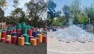 El antes y el después de estos bloques de juegos en el Jardín Pushkin.