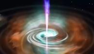Impresión artística de un estallido de rayos gamma impulsado por una estrella de neutrones.