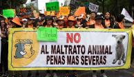 Manifestación contra el maltrato animal, ayer.