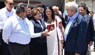 En la imagen Jorge Nuño, titular de la SICT; Delfina Gómez, quien ganó la elección a gobernador en Edomex, y el Presidente AMLO.