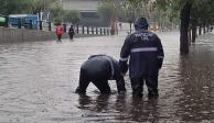 Personal de Protección Civil de Tlalnepantla trabajó varias horas en la avenida Mario Colín, tras la tormenta, ayer.