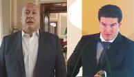El gobernador de Jalisco, Enrique Alfaro, en su videomensaje emitido (der), ayer, el mandatario estatal de Nuevo León, ayer en conferencia de prensa (izq).