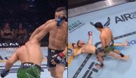 El mexicano Jesús Aguilar al momento del golpe que le dio la victoria en UFC 290