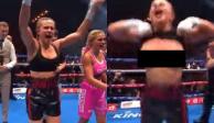 La boxeadora Daniella Hemsley, modelo de OnlyFans, festejó un triunfo mostrando sus pechos.