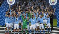 Futbolistas del Manchester City festejan el título.