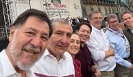 Aspirantes a coordinar la defensa de la 4T, el 01 de julio de 2023, en el marco del Festejo por los 5 años del Triunfo Democrático para la Transformación de México realizado en el Zócalo capitalino