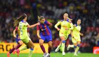 Una acción del América Femenil vs Barcelona Femenil, partido amistoso internacional en el Estadio Azteca, el 29 de Agosto de 2023.